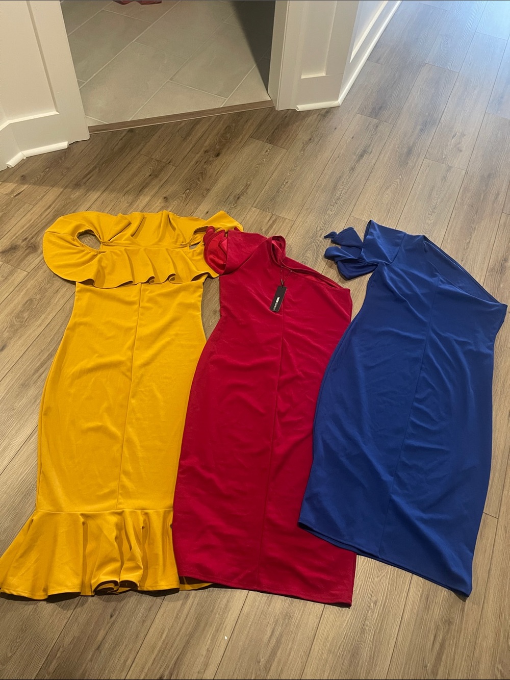 Fashion Nova Yellow, Red & Blue Midi Dress Lot